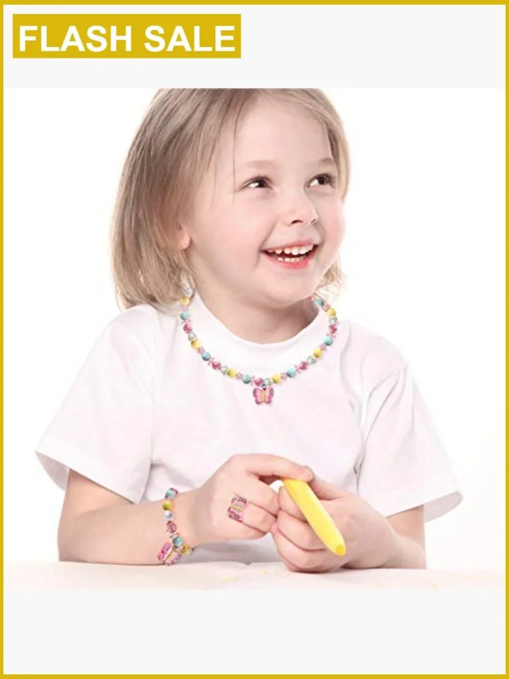 Butterfly Stretch Necklace Bracelet Ring Set for Little Girl